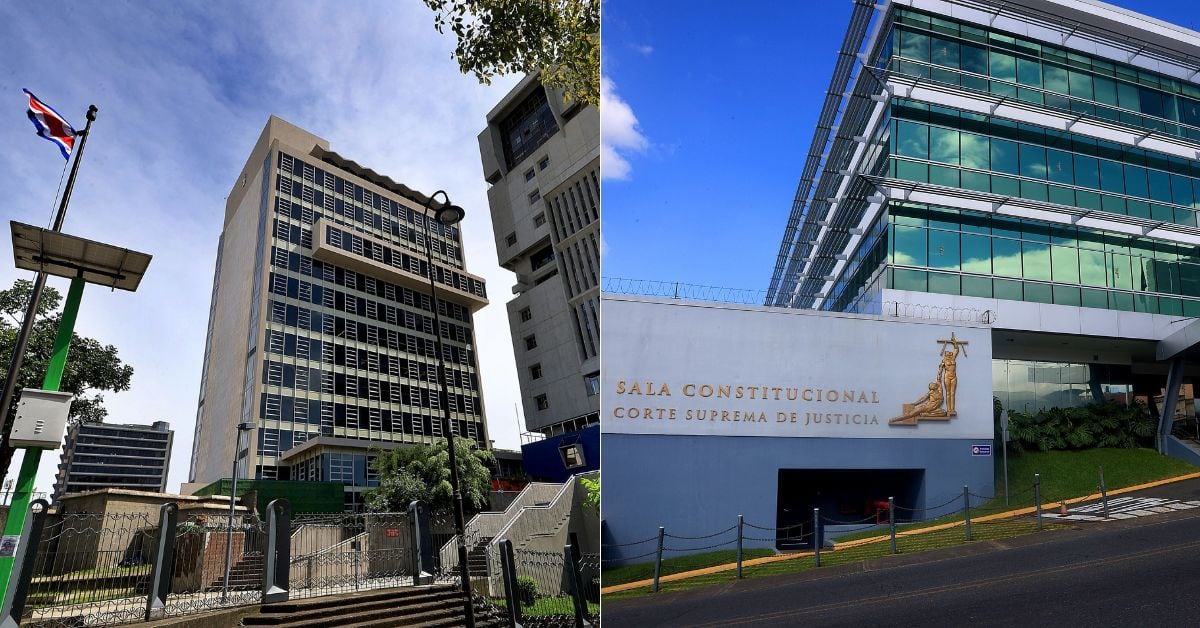 en la imagen la fachada de la CCSS y la de la Sala Constitucional
