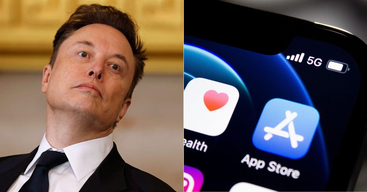 En la imagen Elon Musk y una tienda app store