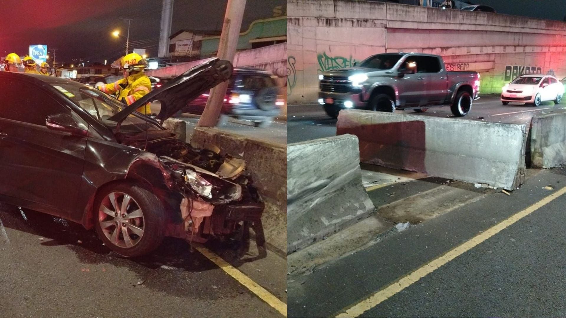 Choque en San Sebastián fractura poste del alumbrado y barrera divisoria.