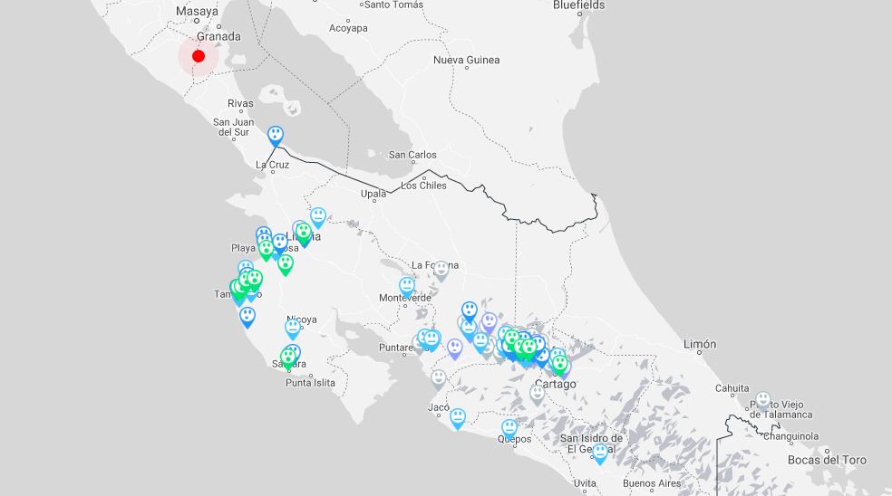 Pese a la lejanía del epicentro, la Red Sismológica Nacional registra reportes de que se sintió en varias partes de nuestro territorio. Ilustración: RSN.