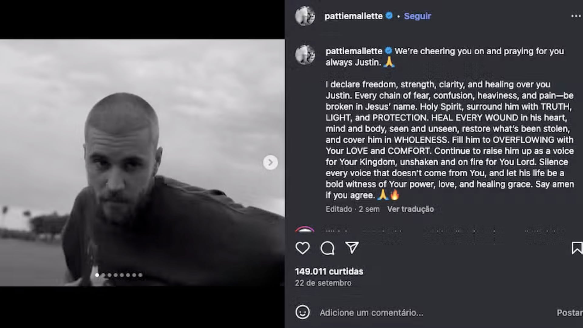 La madre de Justin Bieber hizo una oración por él en Instagram y el cantante respondió con un comentario sarcástico