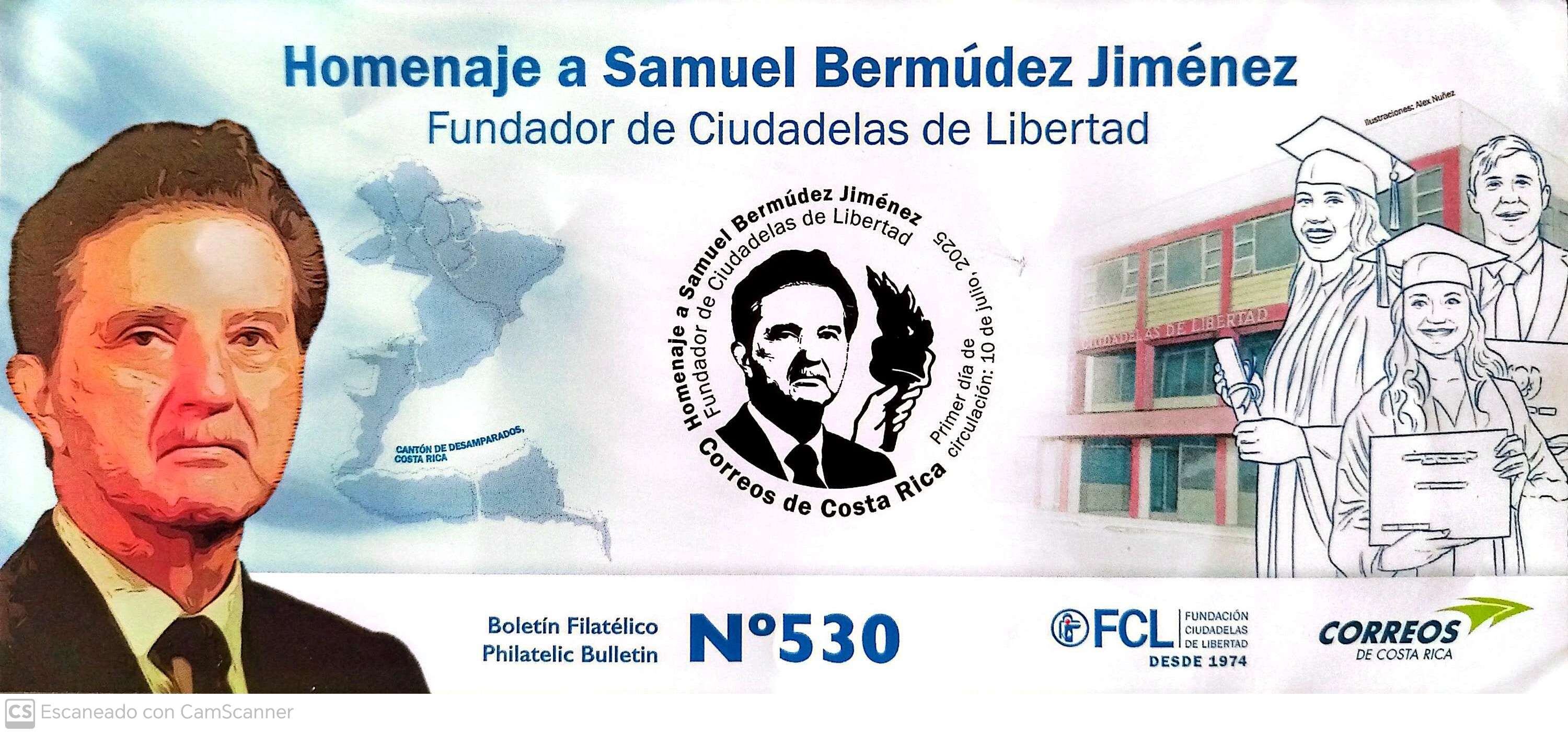 Emisión postal de Samuel Bermúdez Jiménez, fundador de la Fundación Ciudadelas de Libertad.