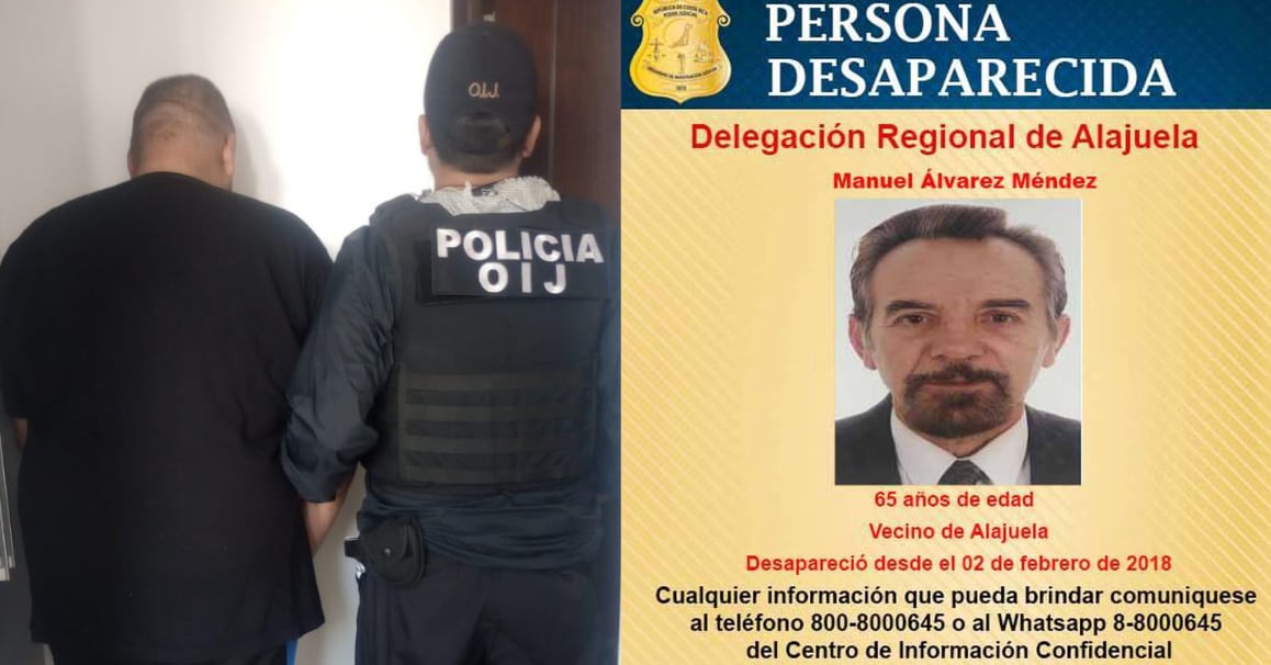 Gómez (izquierda) es uno de los españoles detenidos este martes en el marco del Caso Madre Patria. La imágen de la derecha fue difundida por las autoridades cuando desapareció Manuel Álvarez Méndez. (OIJ)