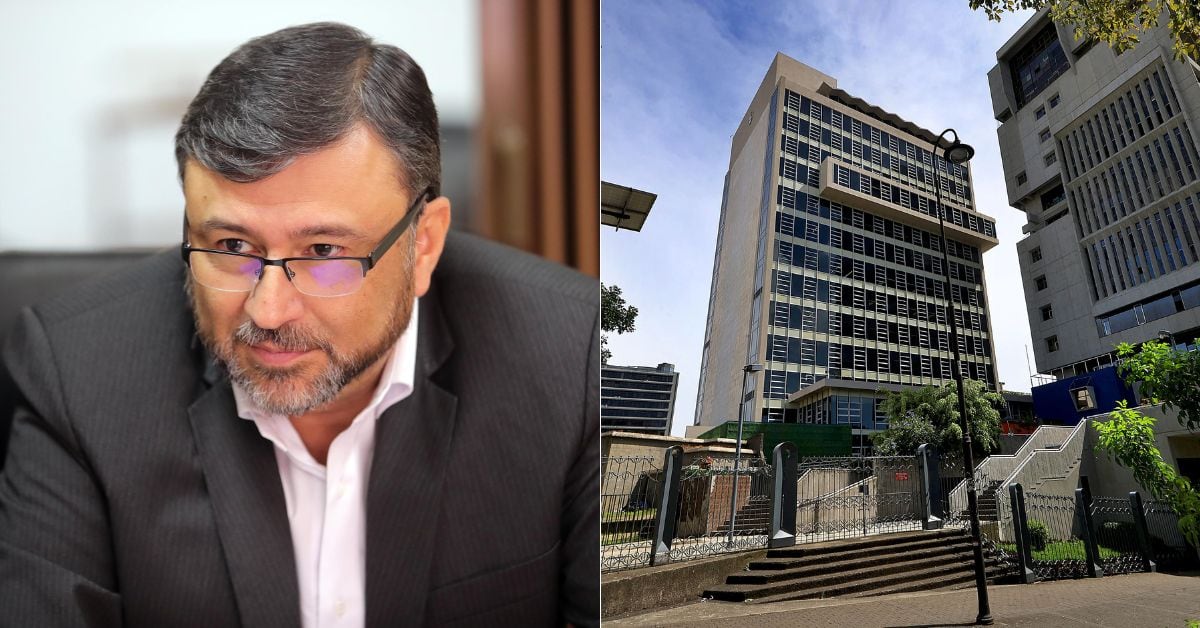 En la imagen, el gerente de pensiones de la CCSS, Jaime Barrantes, y la fachada de la CCSS