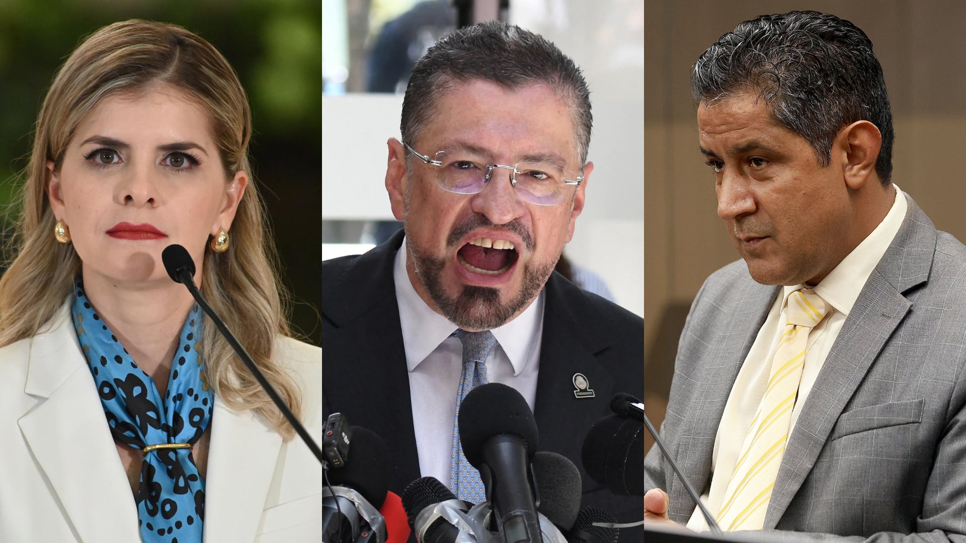 Presidenta Laura Fernández, expresidente y actual ministro Rodrigo Chaves, diputado del PPSO Nogui Acosta