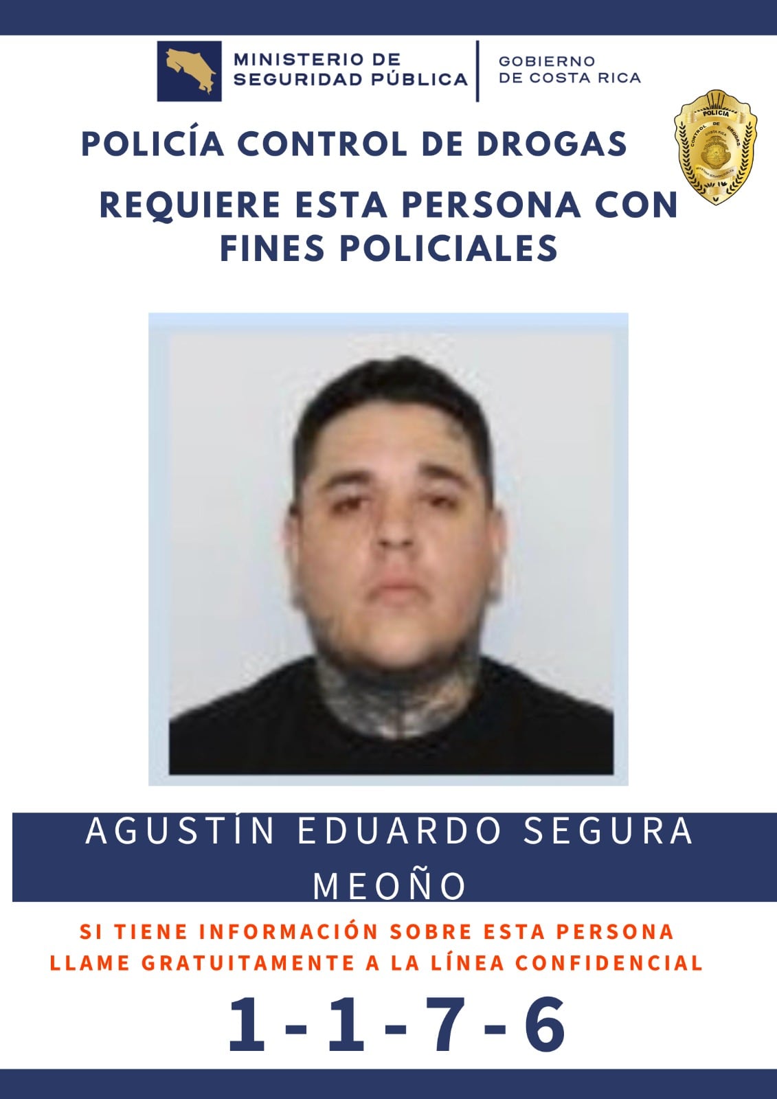Agustín Eduardo Segura Meoño, presunto integrante del grupo criminal los Chacales, es buscado por Policía de Control de Drogas.