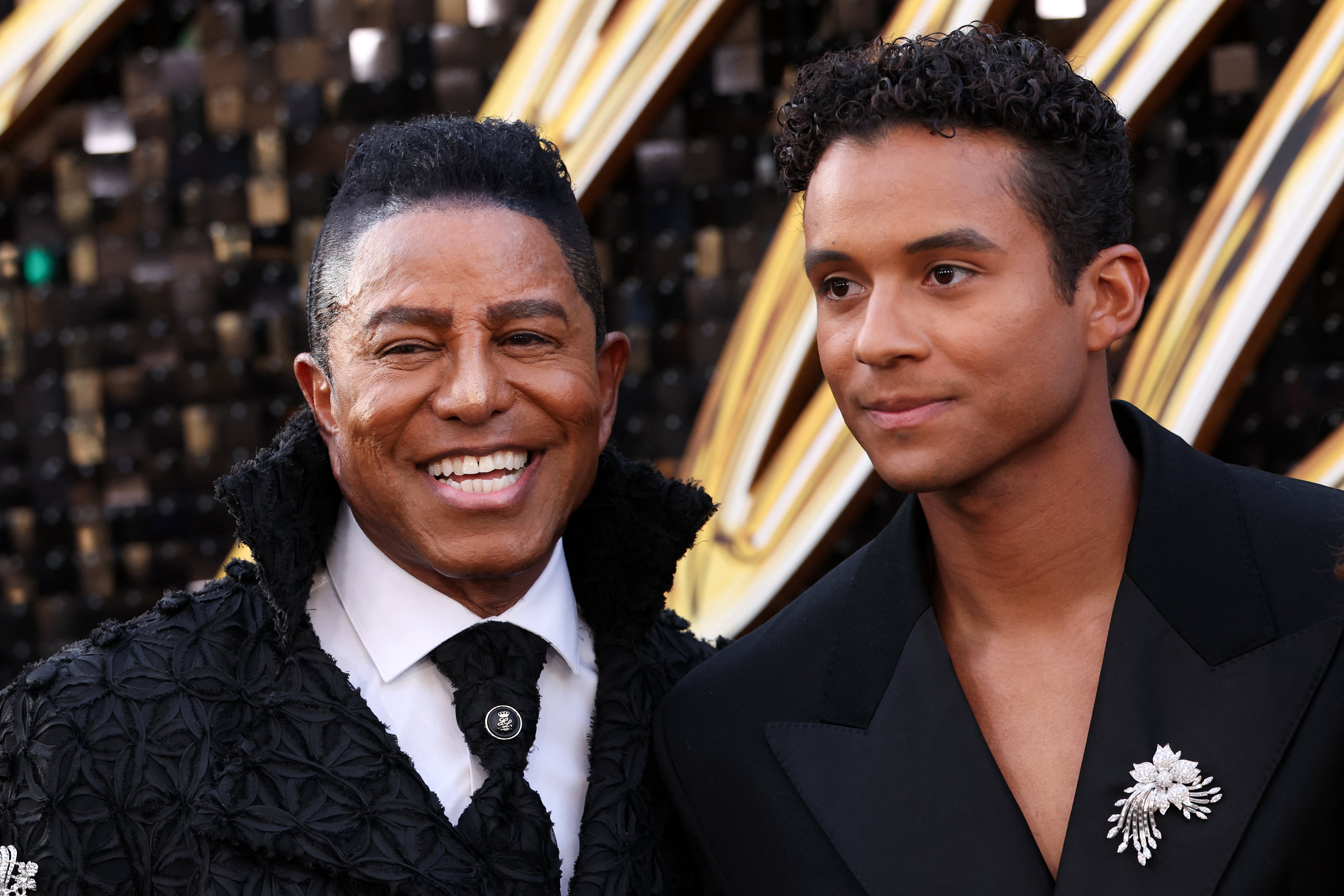 US singer-songwriter Jermaine Jackson (L) and son US actor Jaafar Jackson attend the Los Angeles premiere of Lionsgate's "Michael" at the Dolby Theatre in Hollywood, California on April 20, 2026. (Photo by VALERIE MACON / AFP)