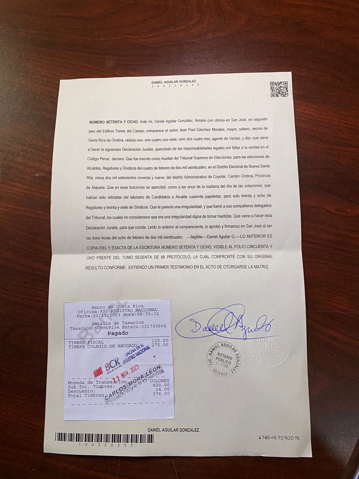 PUSC sustentará su demanda de nulidad en la declaración jurada de un auxiliar del TSE, sobre presuntas "irregularidades" en la mesa de votación de una junta receptora de votos. Foto: Lucía Astorga