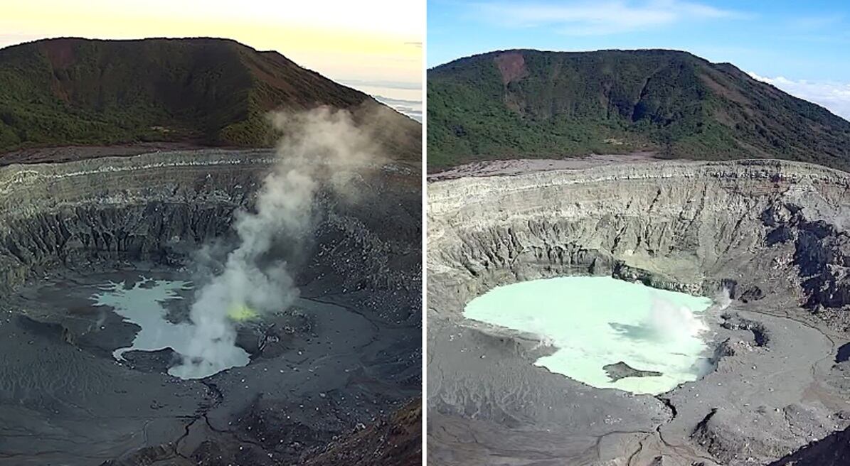 A la izquierda la imagen de la laguna el 22 de octubre y a la derecha la foto captada el pasado 4 de diciembre. Fotos: Cortesía RSN.