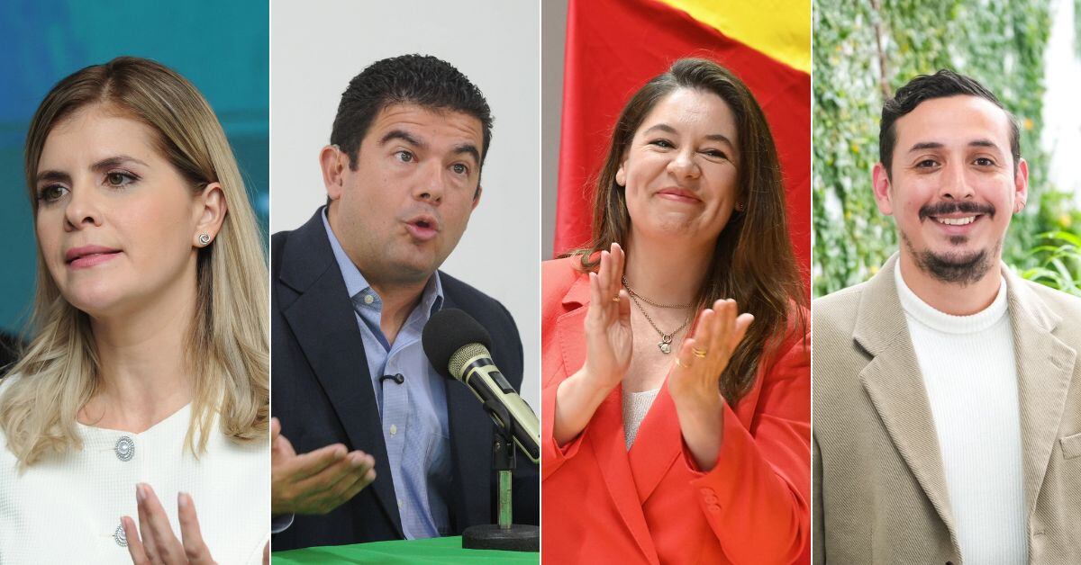 De izquierda a derecha, los candidatos presidenciales: Laura Fernández del Partido Pueblo Soberano (PPSO); Álvaro Ramos del Partido Liberación Nacional (PLN); Claudia Dobles del Partido Acción Ciudadana (PAC); y Ariel Robles del Partido Frente Amplio (FA)