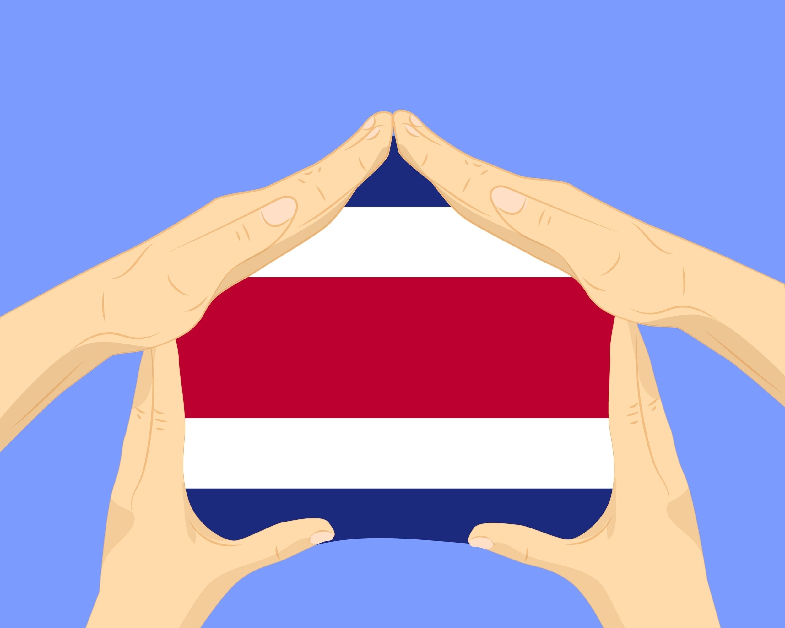 Dos pares de manos sujetan y cubren la bandera de Costa Rica