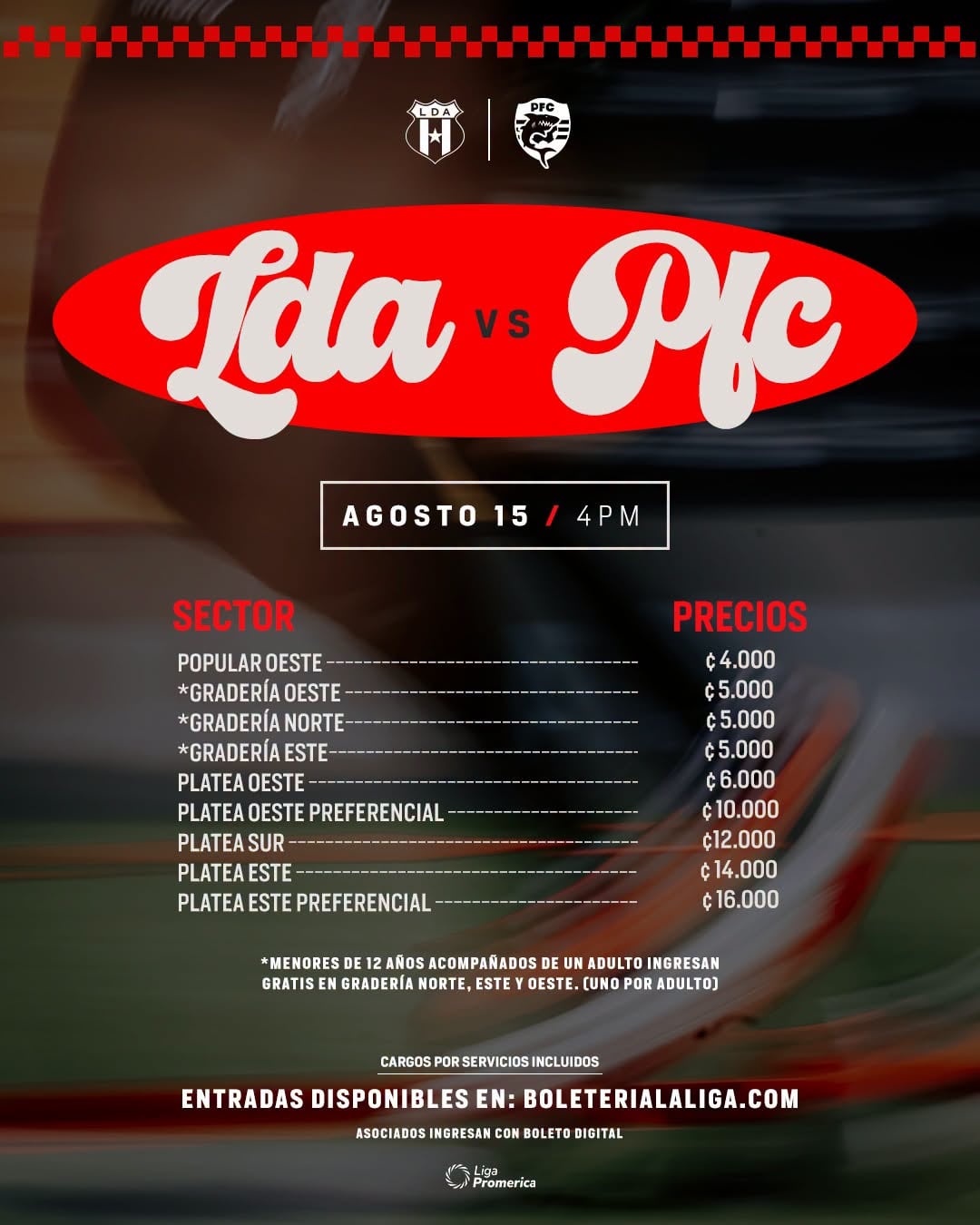 Liga Deportiva Alajuelense decidió que para el partido ante Puntarenas, niños menores de 12 años acompañados de un adulto ingresan gratis en gradería norte, este y oeste.