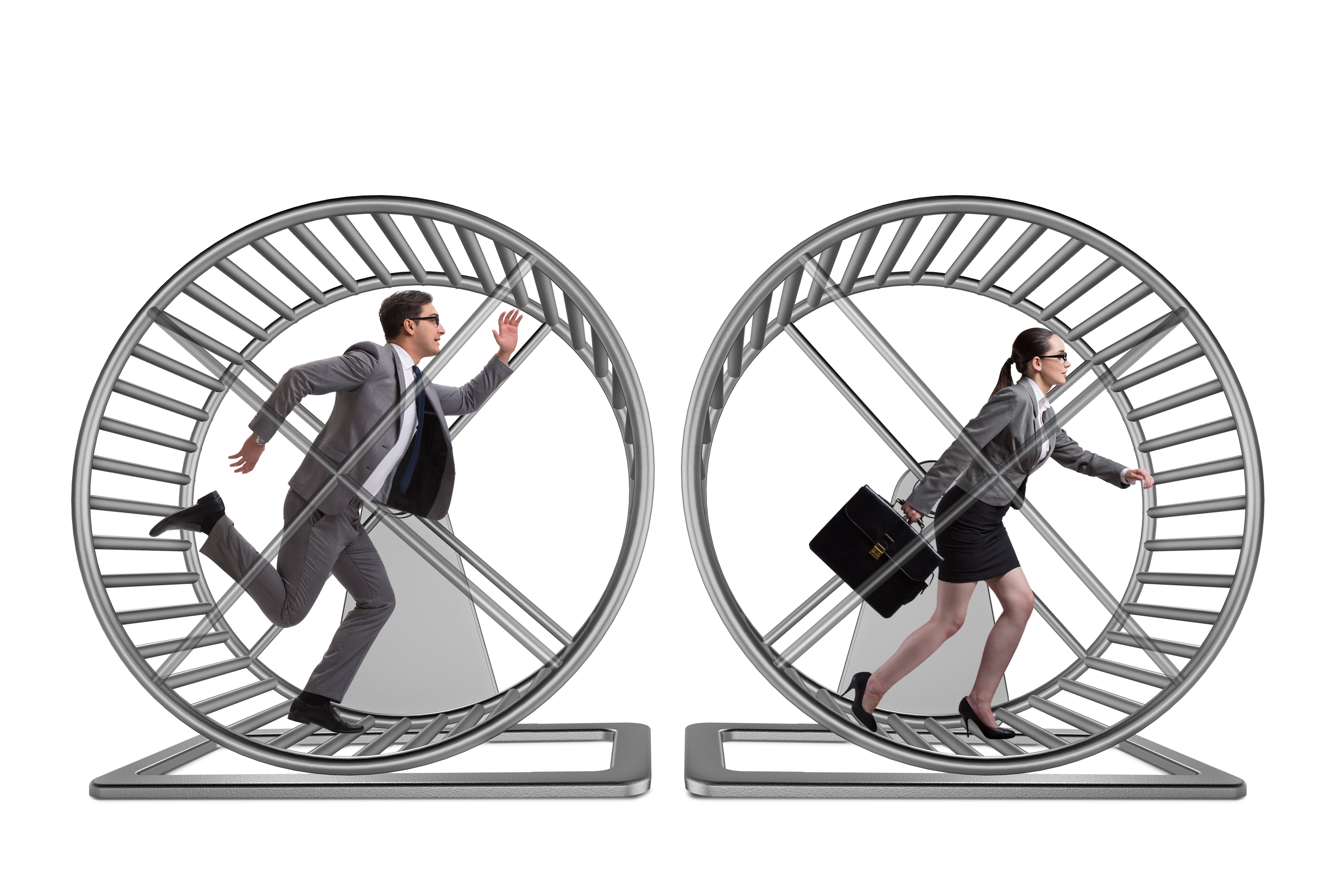 Personas atrapadas en la rueda giratoria del hámster, paradoja del rendimiento, falsa ilusión de productividad