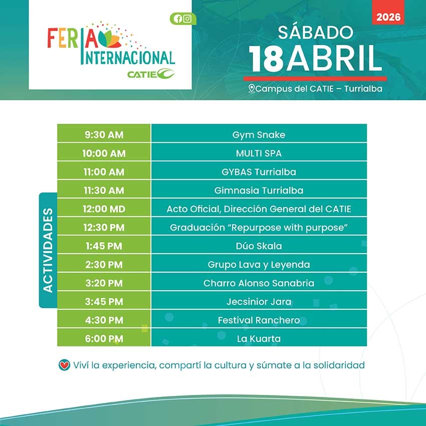 Actividades del sábado 18 de abril en la Feria Internacional del Catie.