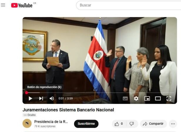 Este es un pantallazo del video original que Casa Presidencial subió a YouTube poco después de las 4 p. m. de este 28 de mayo, en el que pide a directivos del Banco Nacional examinar el crédito de una empresa vinculada a opositores políticos. (Cortesía/Captura de pantalla)