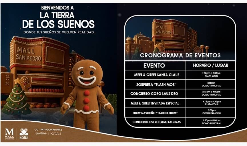 Mall San Pedro inaugura la temporada navideña el 15 de noviembre, con shows musicales y teatro.