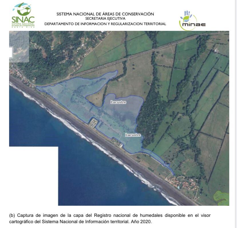 Detalle del área del Humedal Laguna Pochotal en el Registro Nacional de Humedales conforme está listado en el Sistema Nacional de Información Territorial. Fotografía: Sinac.