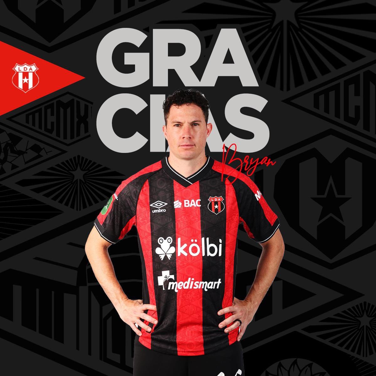 Liga Deportiva Alajuelense le dio las gracias a Bryan Oviedo.