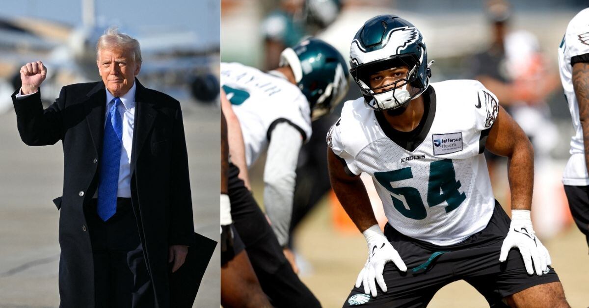 Una composición fotográfica. A la izquierda, el presidente estadounidense Donald Trump. A la derecha, Jeremiah Trotter, de las águilas de Filadelfia.