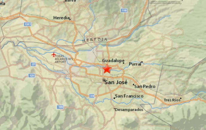Reporte del Ovsicori sobre el temblor con epicentro en San José, Costa Rica, de este 22 de agosto.