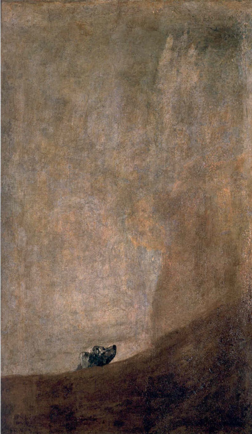 'Perro semihundido' es una pintura de 1819 de Francisco de Goya.