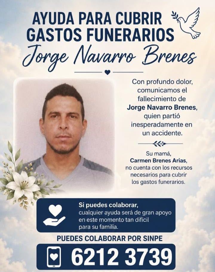 Jorge Navarro Brenes de 42 años, fue una de las personas fallecidas la madrugada del sábado en Osa de Puntarenas, tras el choque de un pickup con un árbol.