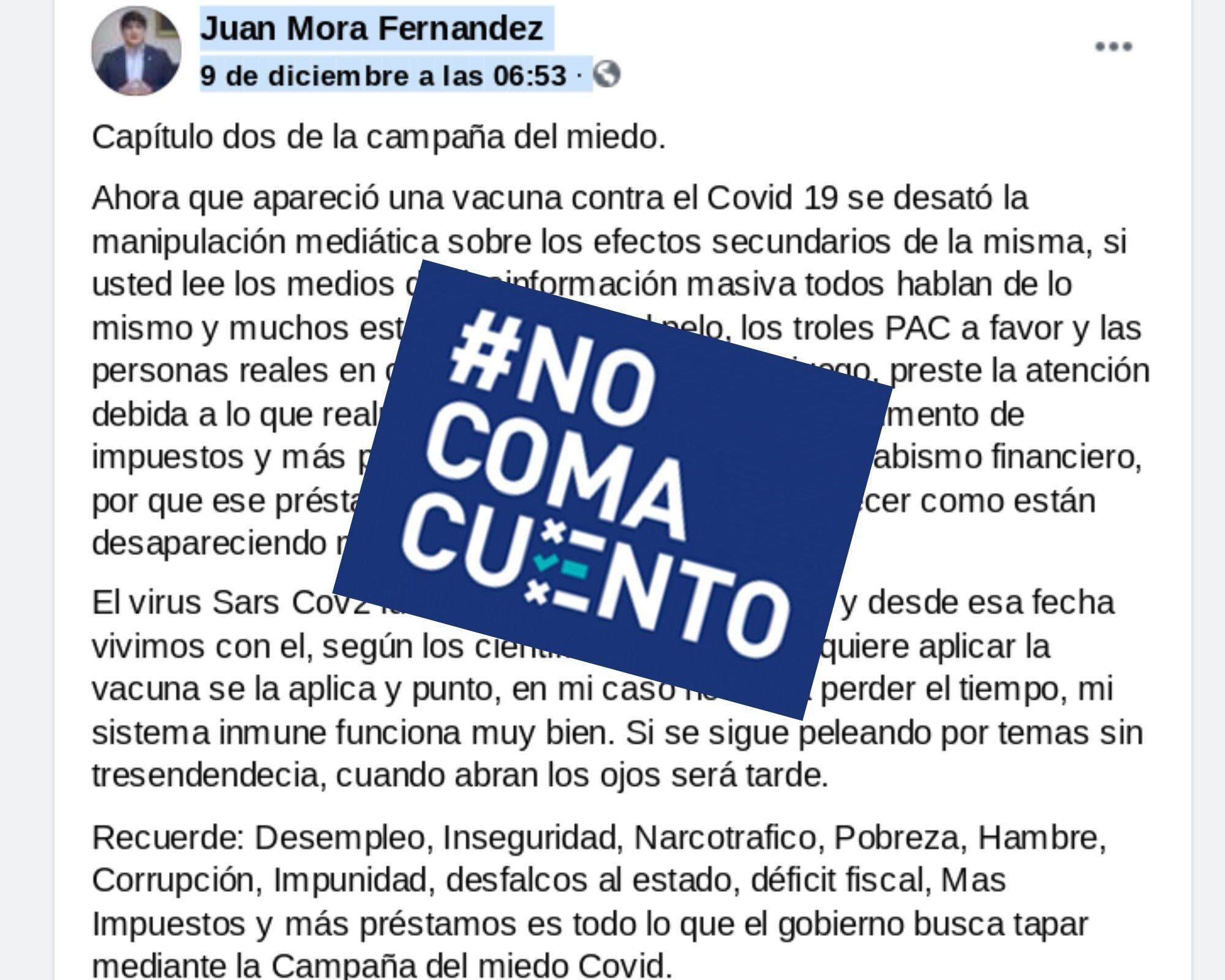 Un sitio en Facebook, llamado Juan Mora Fernández, asegura falsamente que el virus del SARS-CoV-2, causante de la enfermedad de la covid-19, fue descubierto en el año 1960.