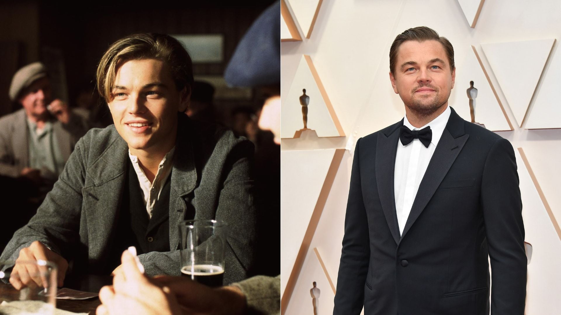 Imagen comparativa de Leonardo DiCaprio en 'Titanic' y cómo luce en la actualidad.