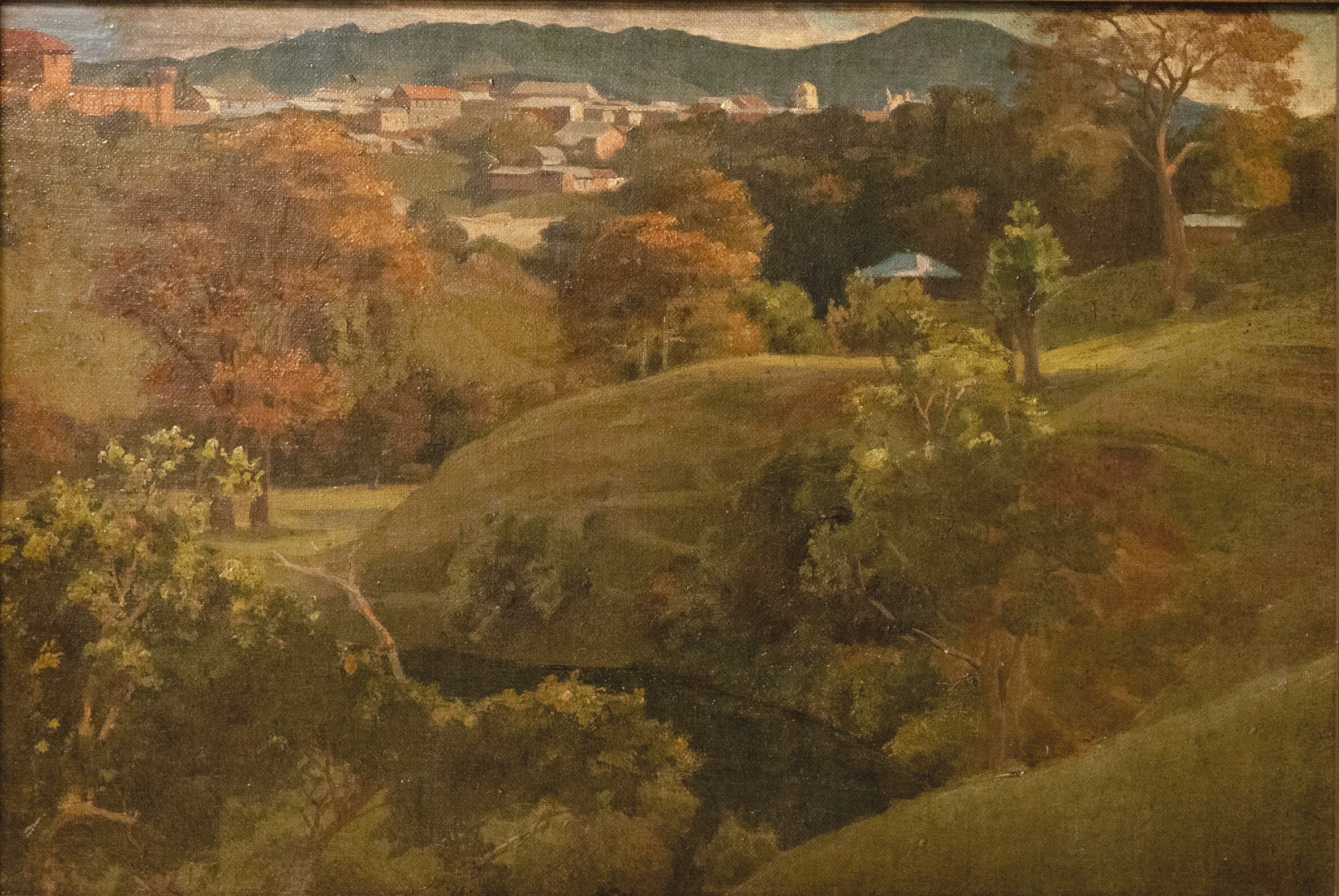 'Bajos de Amón, río y penitenciaría', óleo sobre tela (sin fecha) pintado por el artista Emilio Span. Esta pintura pertenece a una colección privada.