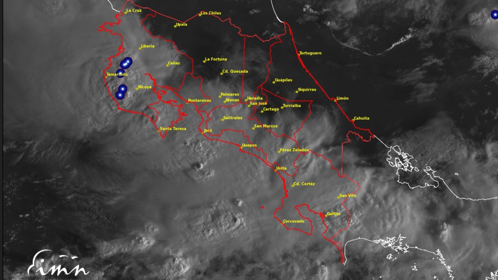 Lluvias intensas golpean el Pacífico costarricense por efectos del huracán Melissa. IMN recomienda precaución por inundaciones y tormentas.