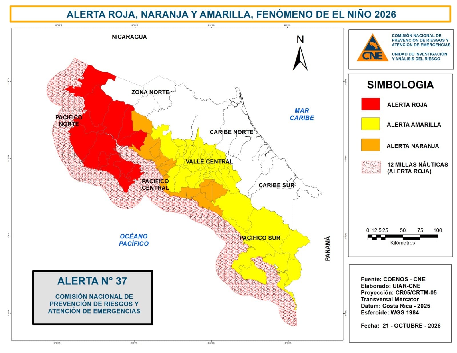 Alerta roja, naranja y amarilla por El Niño.