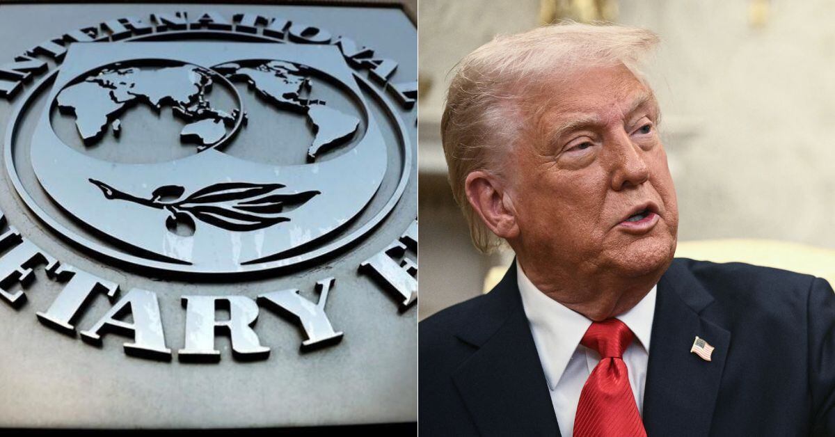 En la imagen Donald Trump y la fachada del FMI