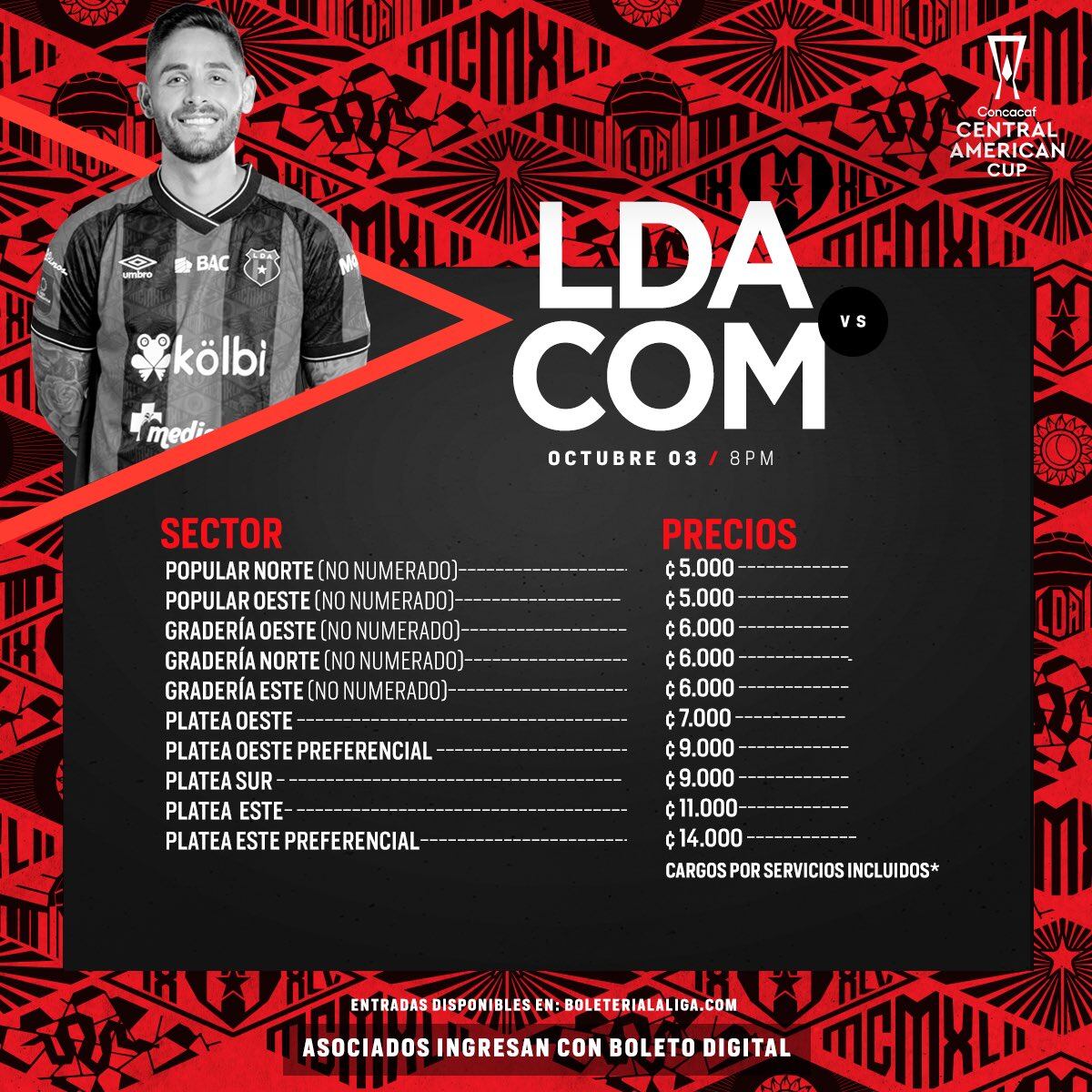 Estos son los precios para el partido entre Liga Deportiva Alajuelense y Comunicaciones, pactado para el jueves 3 de octubre en el Estadio Alejandro Morera Soto.