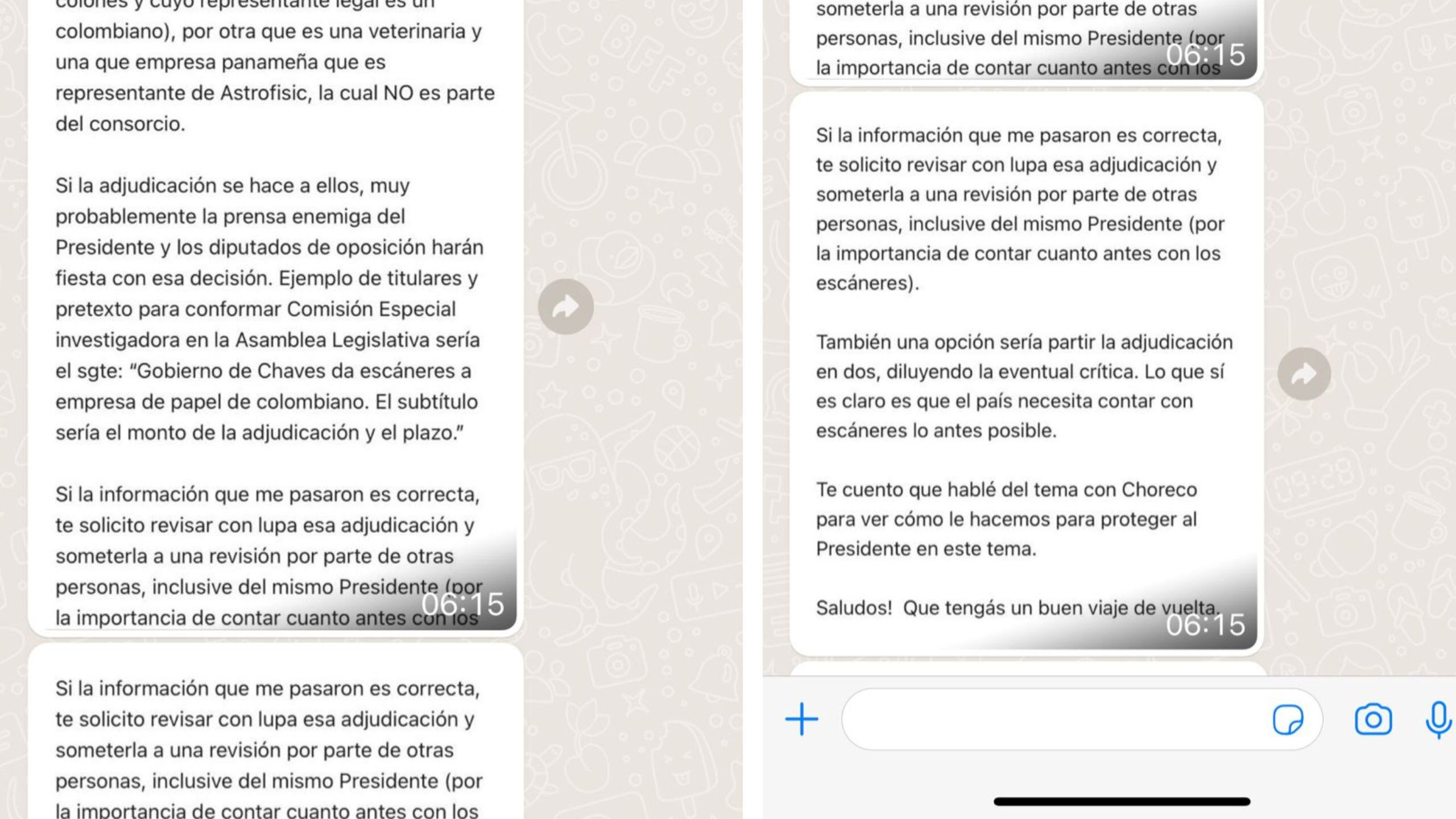 Capturas de pantalla del correo enviado por el exdiputado Otto Guevara al gerente general de Racsa, Mauricio Barrantes, el 22 de abril pasado.