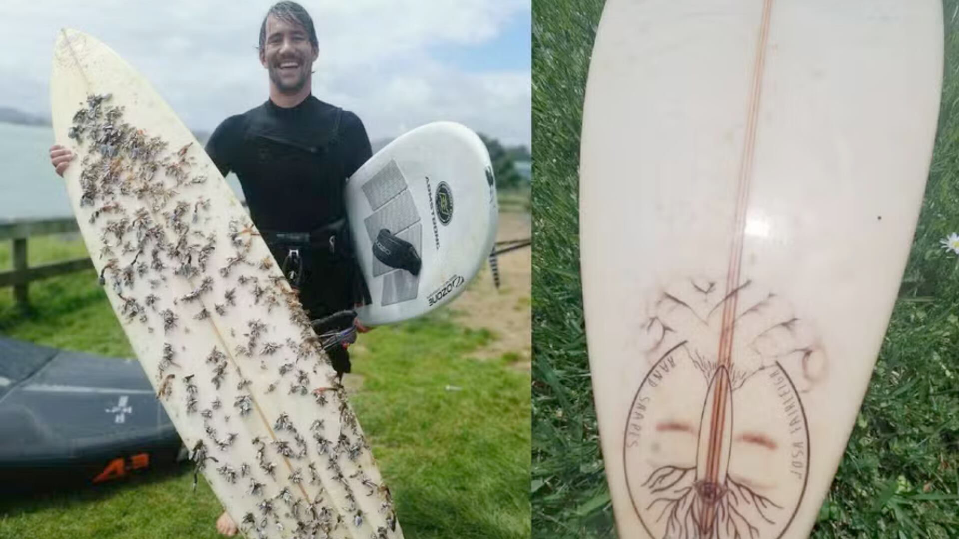Una tabla de surf perdida cruzó el Mar de Tasmana por 18 meses. Fue hallada en Nueva Zelanda y devuelta a su dueño gracias a redes sociales.