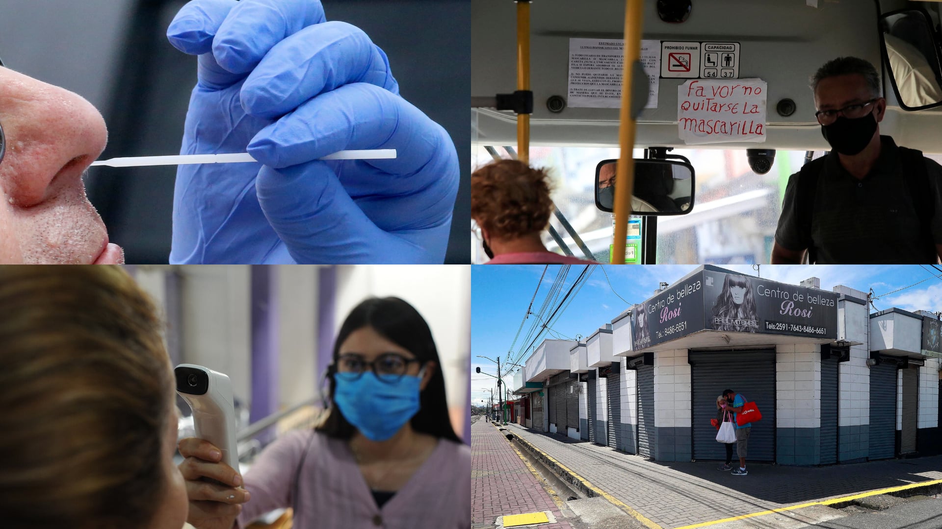 Pandemia 2020. Covid-19. Hisopados, comercios cerrados, uso de mascarilla, toma de temperatura