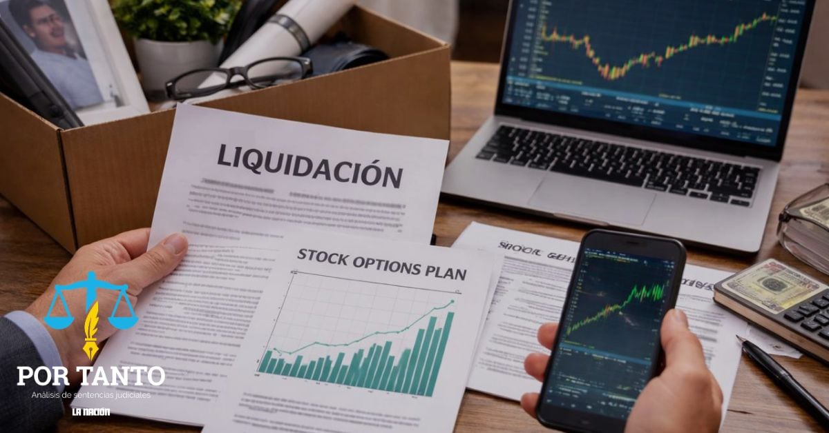 En la imagen, papeles de liquidación y una computadora con una acción bursátil