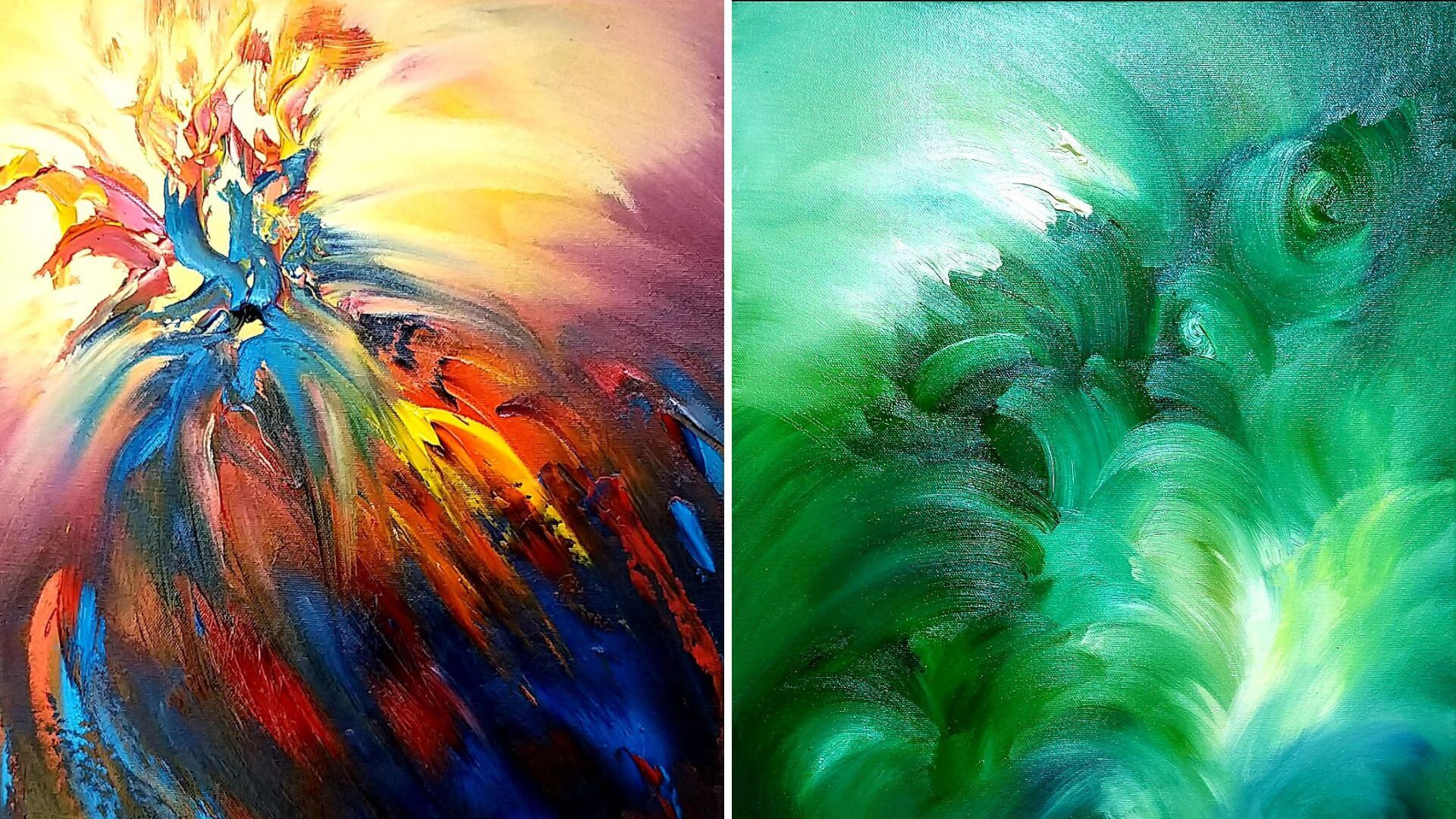 Pinturas de la artista Tathyana Orozco en la exhibición 'Mycelium'.