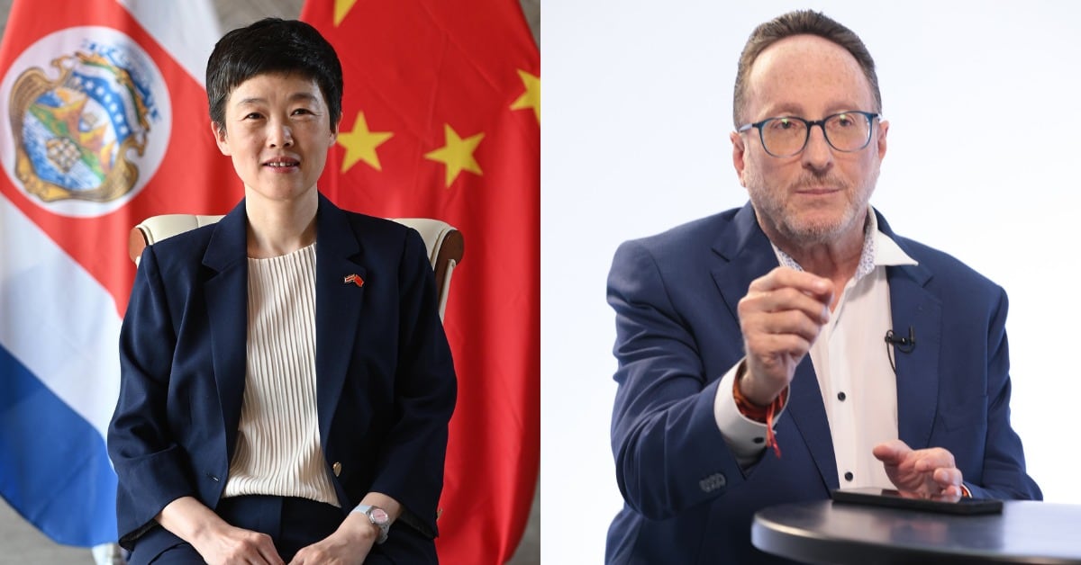 Embajadora de China en Costa Rica, Wang Xiaoyao, y el candidato Eli Feinzaig