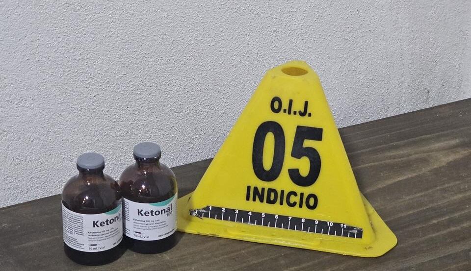 Detalle de la ketamina decomisada este martes por el OIJ en los allanamientos por venta de "cocaína rosada" o "tusi". Fotografía:
