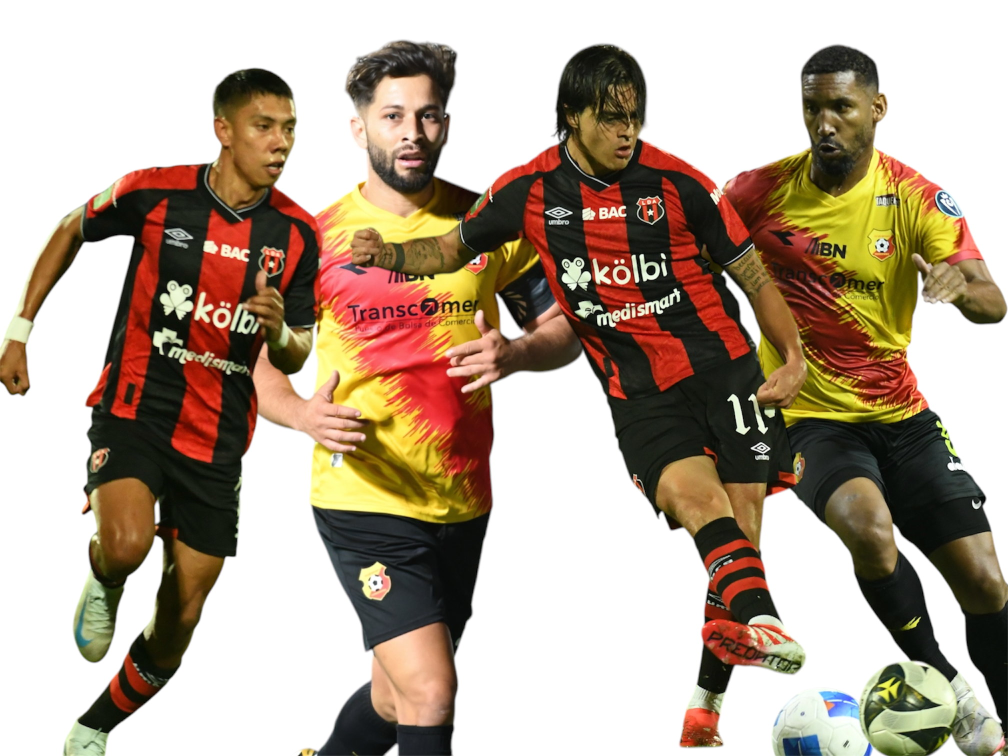 Carlos Martínez, Elías Aguilar, Diego Campos y Marcel Hernández pueden tener protagonismo en el partido de este 8 de marzo entre Herediano y Liga Deportiva Alajuelense.