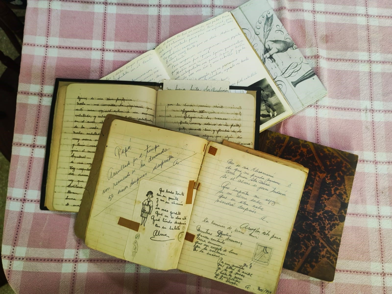 Tres cuadernos de antaño, escritos a mano, de la abuela, la tía abuela y la madre de Rodolfo González Ulloa