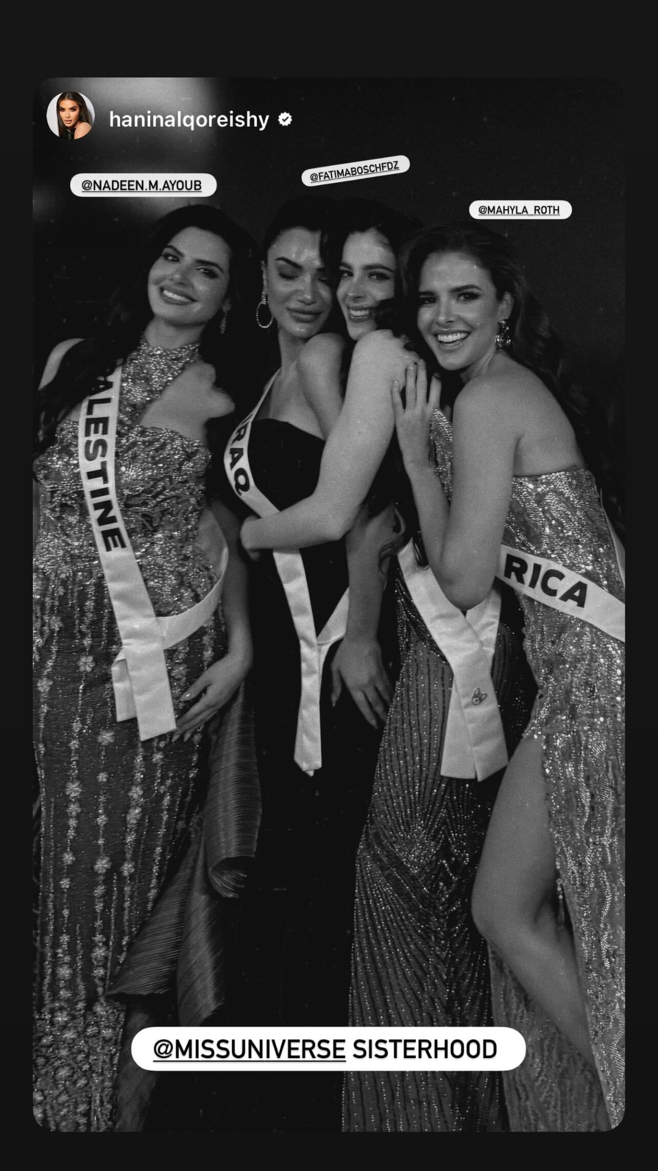 La costarricense Mahyla Roth ha compartido momentos juntos a Miss Palestina, Iraq y México.