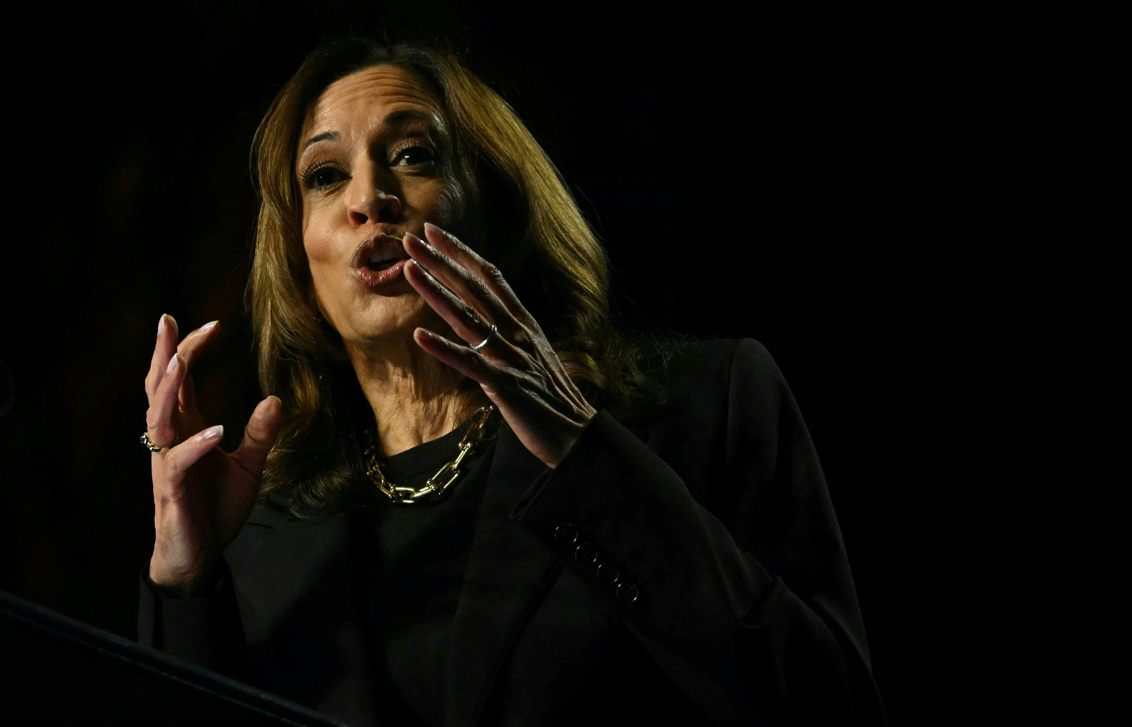 Kamala Harris convirtió la interrupción voluntaria del embarazo (IVE) en uno de los temas principales de su campaña y hace lo posible para presentar a su rival Donald Trump. Foto: Jim Watson / AFP