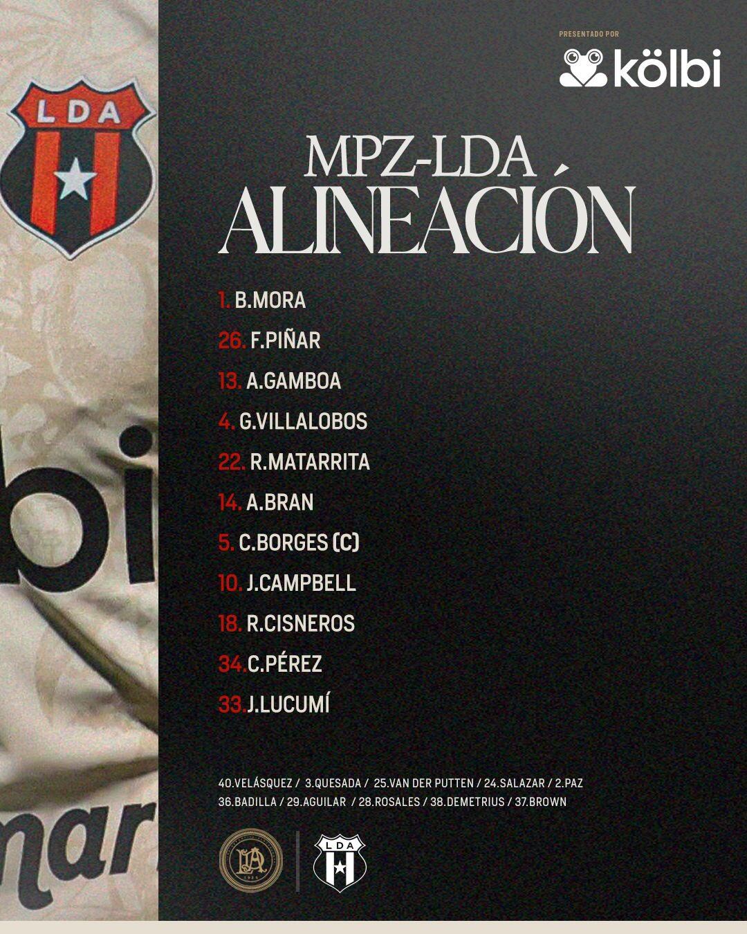 Esta es la alineación de Liga Deportiva Alajuelense en su visita contra Pérez Zeledón.