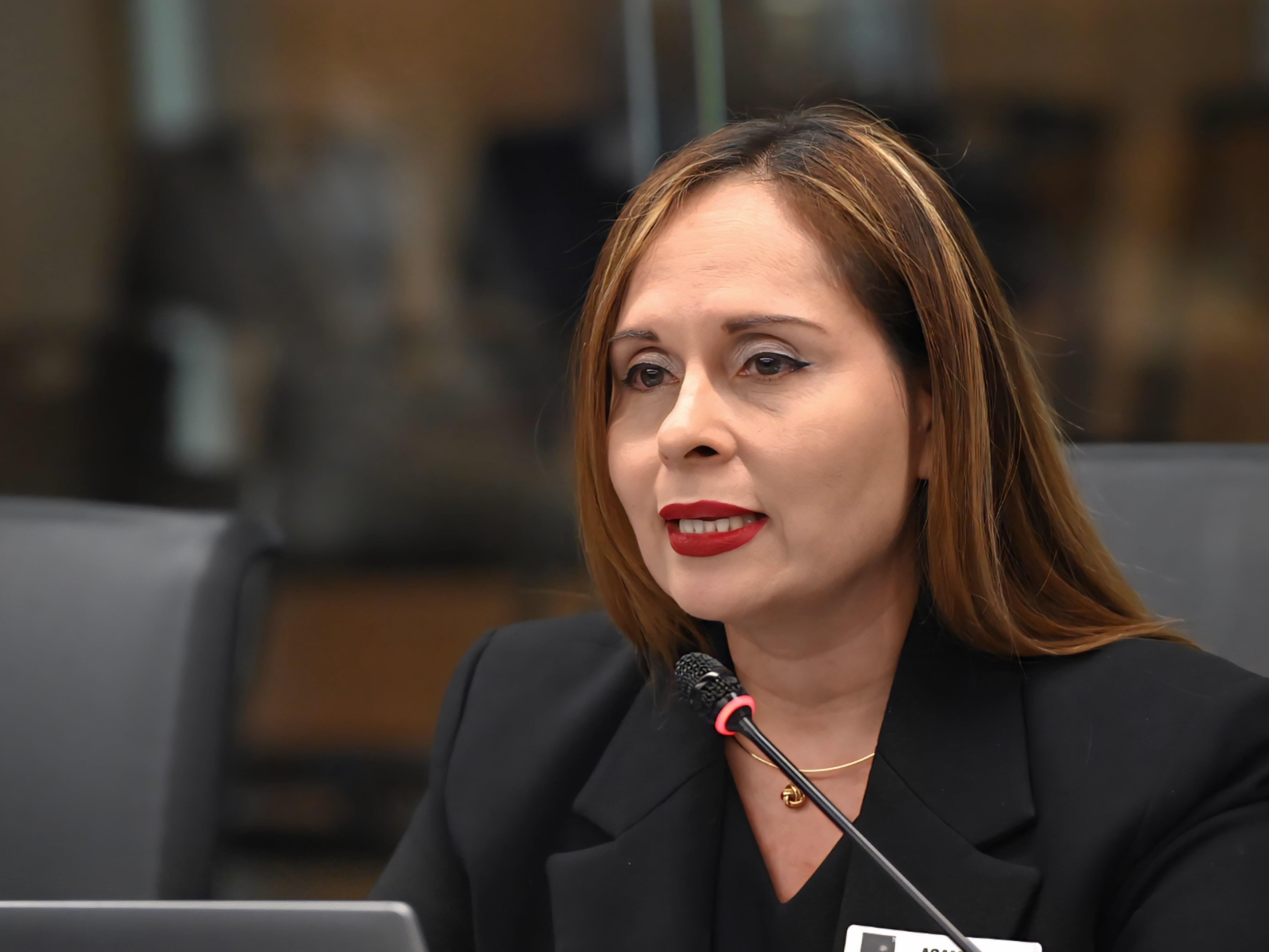 01 de julio del 2025. Asamblea Legislativa. 13:00 hrs. La secretaria del consejo de gobierno Yara jiménez comparece ante diputados de la comisión de control de ingreso y gasto público. En la foto: Yara responde las preguntas de los diputados. Foto:Albert Marin.