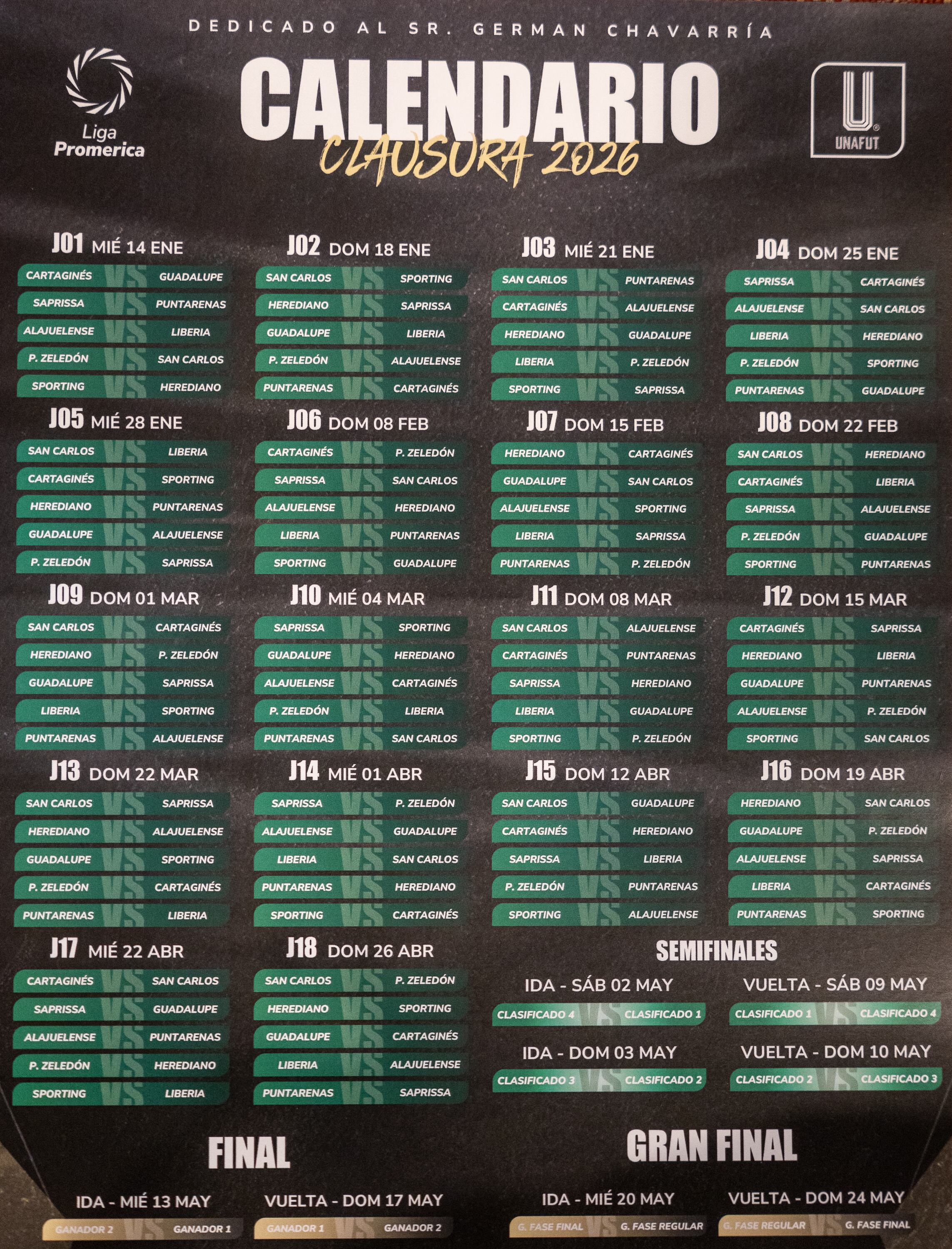 02/12/2025, San José, Hotel Crown Plaza, presentación del calendario de la UNAFUT para el campeonato de clausura 2026 y la presentación de Germán Chavarría como el dedicado del torneo.