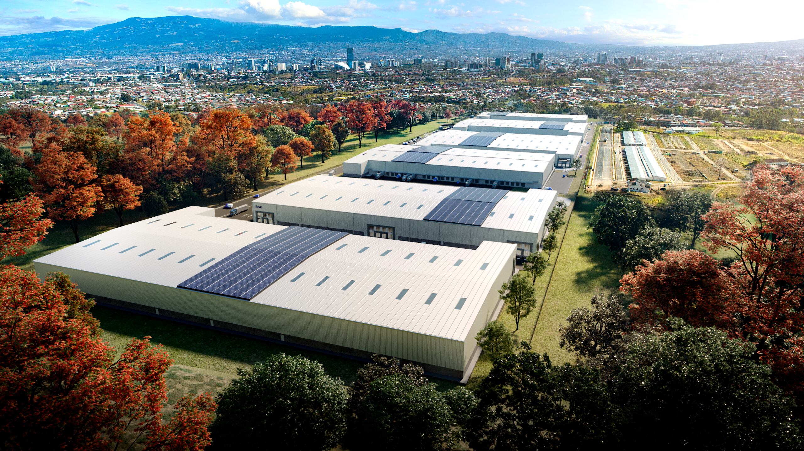 LatAm Logistic Properties explicó que el complejo total contará con cinco edificios de logística, para un área arrendable de 77.100  metros  cuadrados. El complejo estará ubicado en Alajuelita. Foto: Cortesía