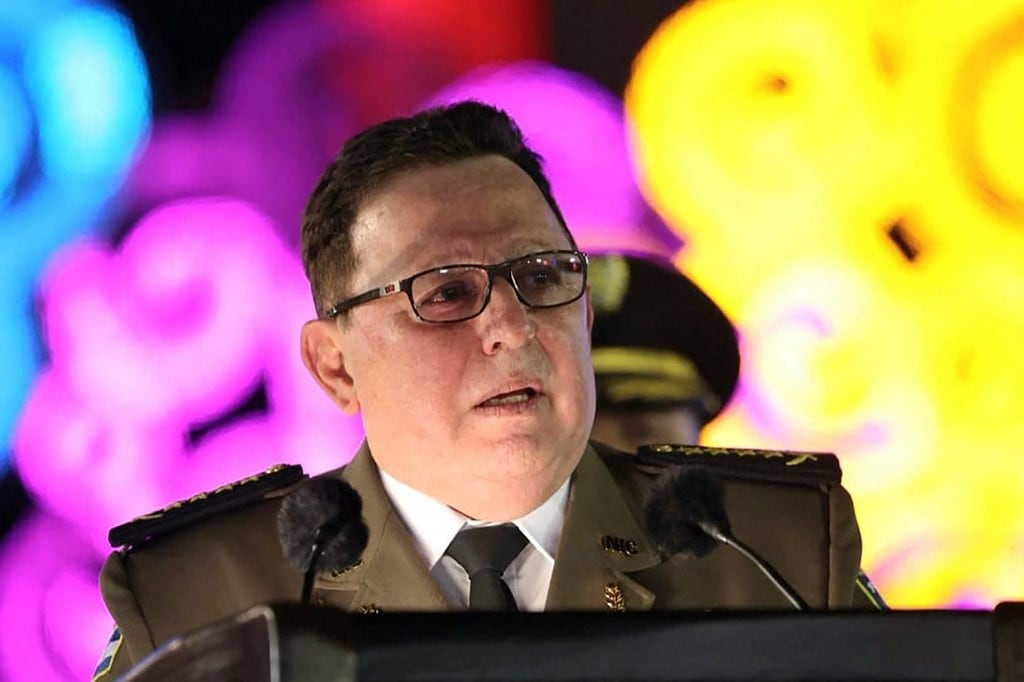 This handout picture released by the official El 19 Digital news outlet on February 21, 2025, shows the new Commander-in-Chief of the Nicaragua's Army, Julio César Avilés Castillo, delivering a speech during his swearing-in ceremony at the Plaza La Fe in Managua. Nicaraguan President Daniel Ortega swore in on Friday General Julio C�sar Avil�s, sanctioned by the United States, as head of the Army for another six years, in addition to the 15 years he has already been in office. (Photo by Jairo CAJINA / El 19 DIGITAL / AFP) / RESTRICTED TO EDITORIAL USE - MANDATORY CREDIT "AFP PHOTO / El 19 DIGITAL / Jairo CAJINA / " - NO MARKETING NO ADVERTISING CAMPAIGNS - DISTRIBUTED AS A SERVICE TO CLIENTS