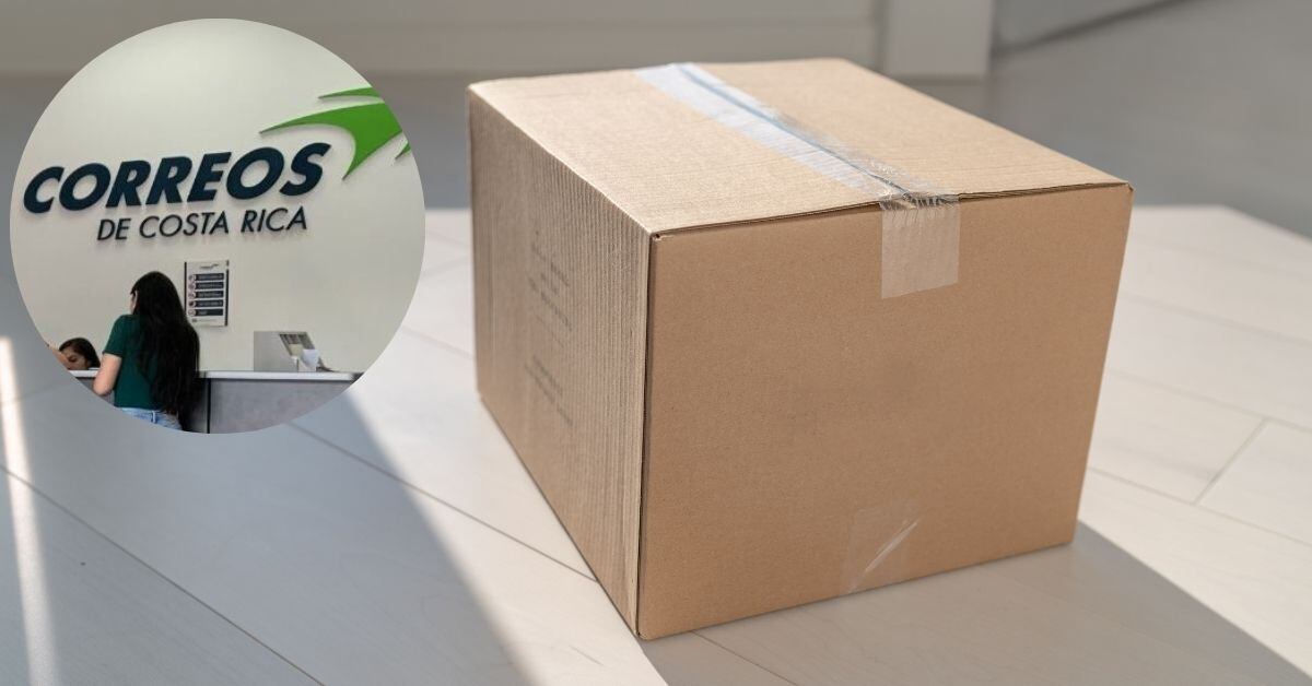 En la imagen un paquete y el logo de correos de costa rica